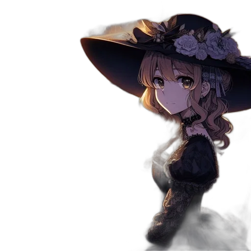 hat, staff, flower, dress transparent PNG cut-out