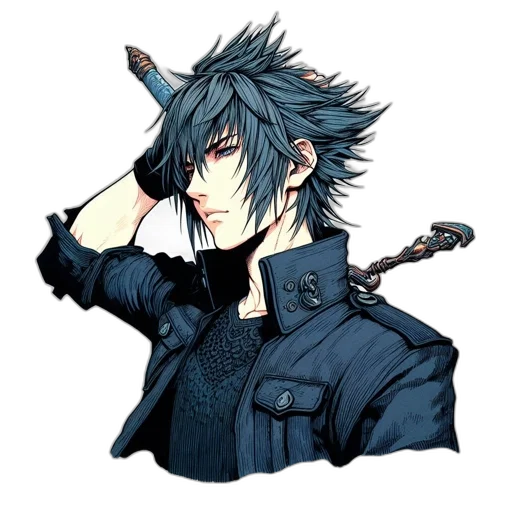 jacket, staff, hair, dragon transparent PNG cut-out