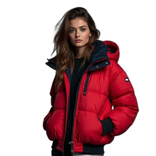 jacket, red, women, tommy transparent PNG cut-out