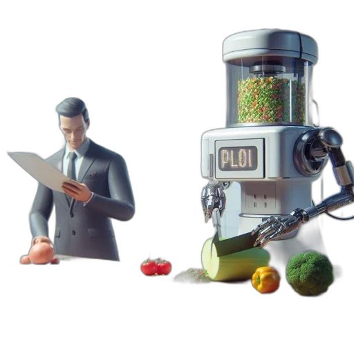 robot, food, 3d render, concept art transparent PNG cut-out