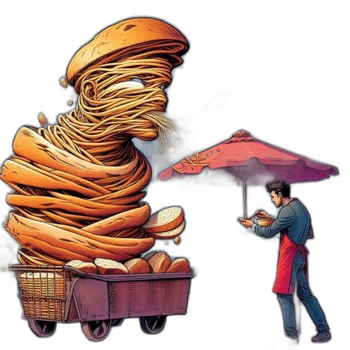 food, concept art, comic book art, photorealistic transparent PNG cut-out