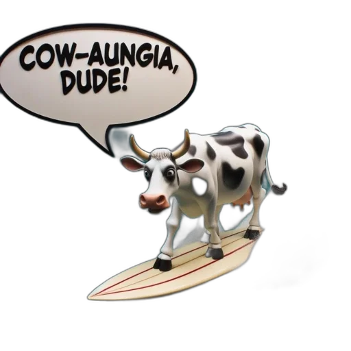 concept art, anthropomorphic, cow, surfs transparent PNG cut-out