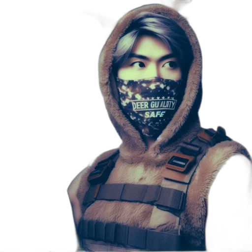 mask, jacket, face, weapon transparent PNG cut-out