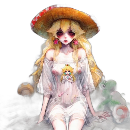 dress, hat, staff, flower transparent PNG cut-out