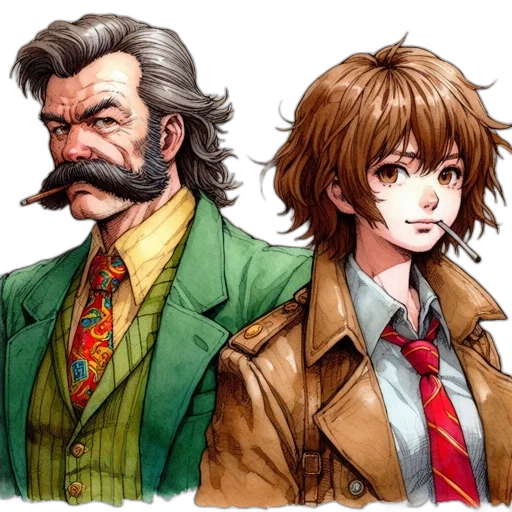 comic book art, concept art, watercolor, anime transparent PNG cut-out