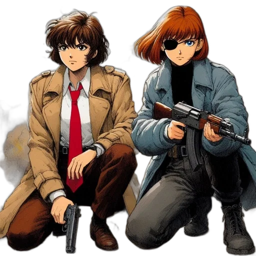jacket, weapon, concept art, comic book art transparent PNG cut-out