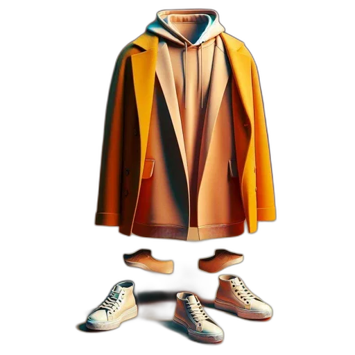 jacket, shoes, dress, concept art transparent PNG cut-out
