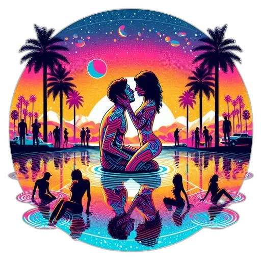 concept art, vaporwave, pixel art, neon lights transparent PNG cut-out