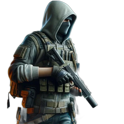jacket, weapon, mask, face transparent PNG cut-out