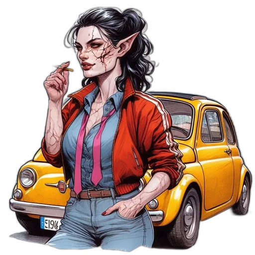car, jacket, face, comic book art transparent PNG cut-out