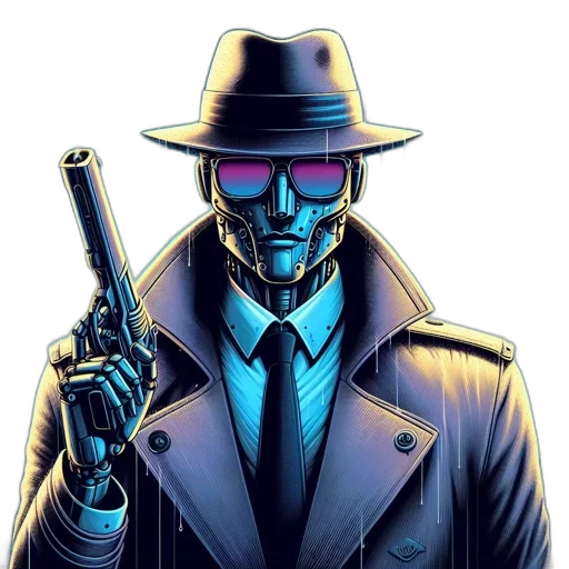 robot, mask, jacket, weapon transparent PNG cut-out