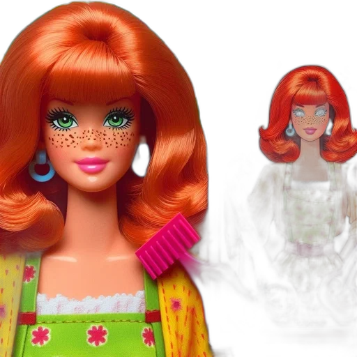 3d render, barbie, doll, orange transparent PNG cut-out