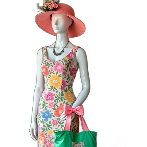 dress, hat, photorealistic, colorful transparent PNG cut-out