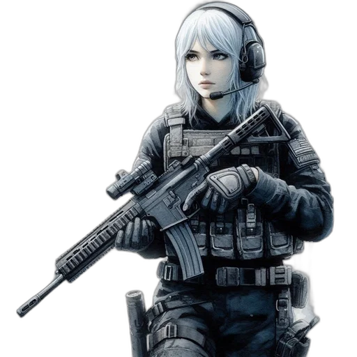weapon, face, robot, jacket transparent PNG cut-out