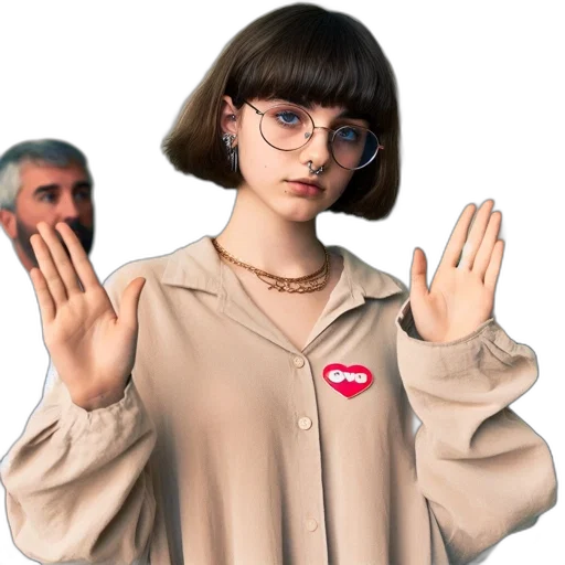 jacket, face, staff, hair transparent PNG cut-out