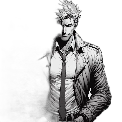 jacket, staff, weapon, face transparent PNG cut-out