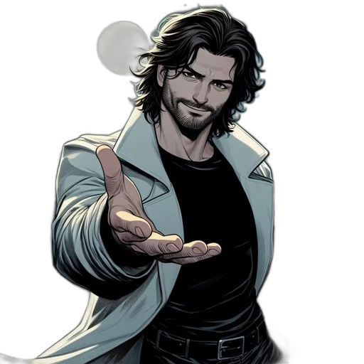 jacket, staff, comic book art, cartoon transparent PNG cut-out