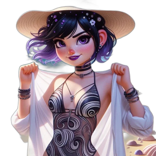 dress, jewelry, hat, staff transparent PNG cut-out