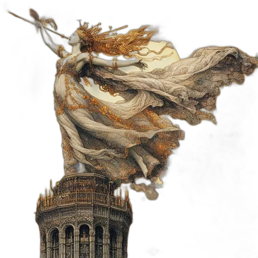 dress, dragon, crown, staff transparent PNG cut-out