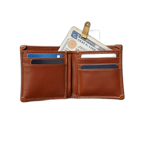 brown, leather, wallet, open transparent PNG cut-out