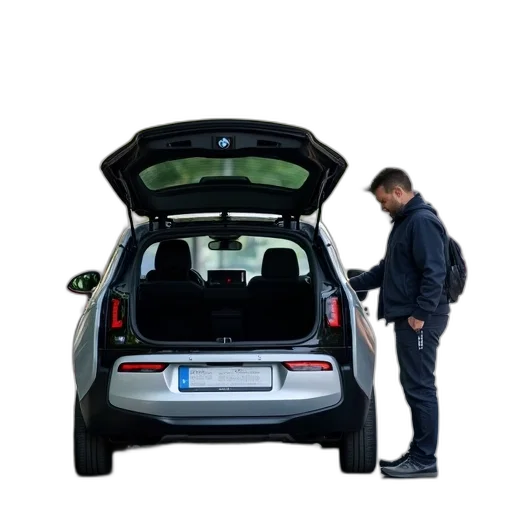 car, silver, bmw, electric transparent PNG cut-out