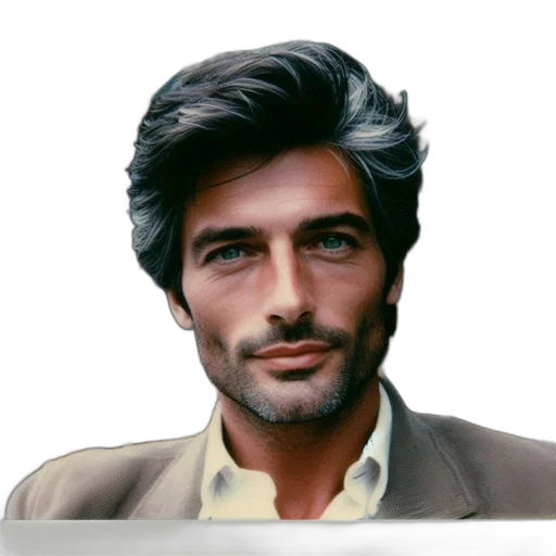 face, hair, jacket, photorealistic transparent PNG cut-out