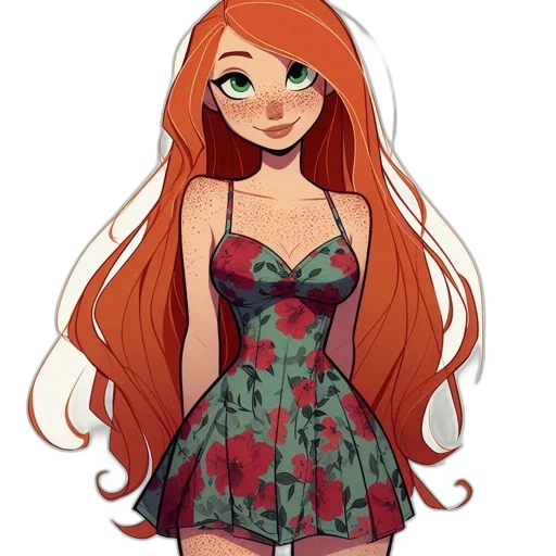 dress, hair, flower, cartoon transparent PNG cut-out