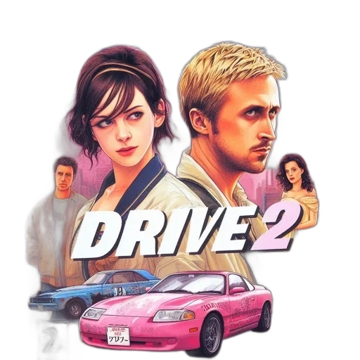 car, concept art, vaporwave, comic book art transparent PNG cut-out