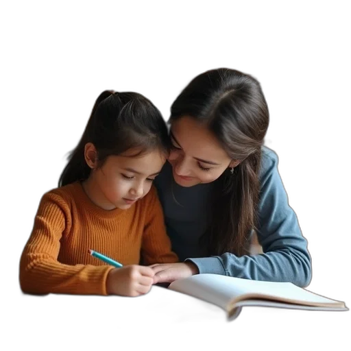 mother, daughter, studying, together transparent PNG cut-out