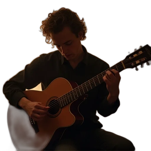 photorealistic, man, playing, acoustic transparent PNG cut-out