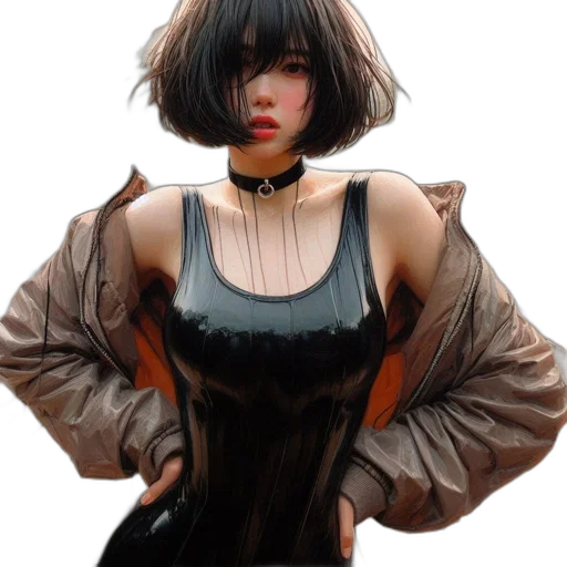 dress, jacket, hair, face transparent PNG cut-out