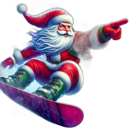 santa, claus, snowboards, down transparent PNG cut-out