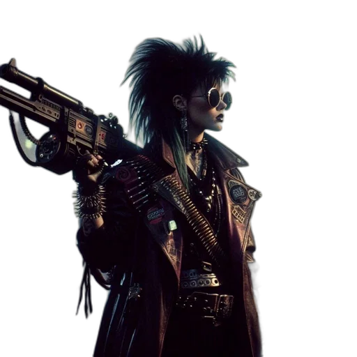 weapon, jacket, staff, cyberpunk transparent PNG cut-out
