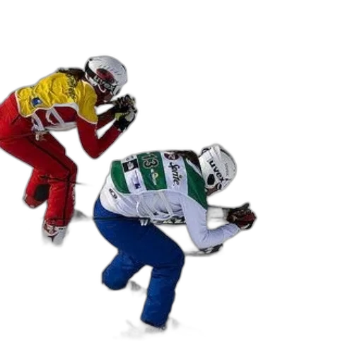 two, skiers, action, one transparent PNG cut-out