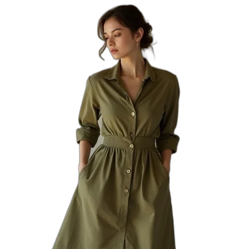 dress, jacket, green, earth tones transparent PNG cut-out