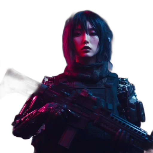 weapon, jacket, robot, face transparent PNG cut-out