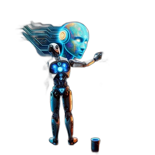 robot, staff, concept art, cyberpunk transparent PNG cut-out