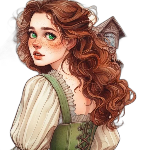 dress, face, fantasy art, watercolor transparent PNG cut-out