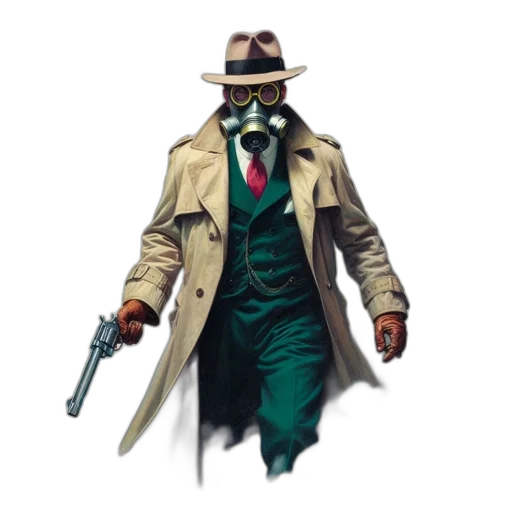 jacket, mask, staff, weapon transparent PNG cut-out