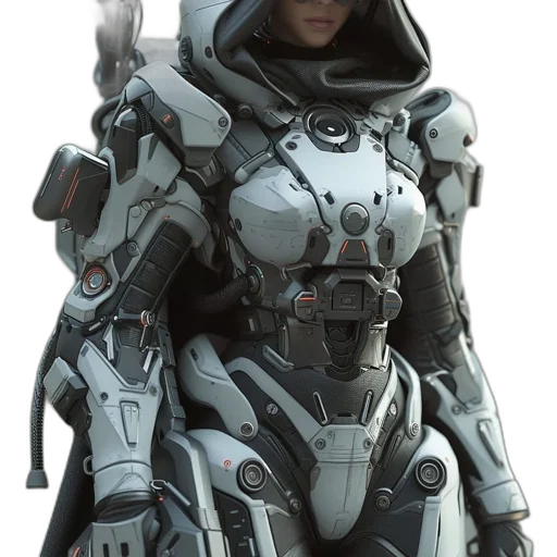 robot, jacket, weapon, face transparent PNG cut-out
