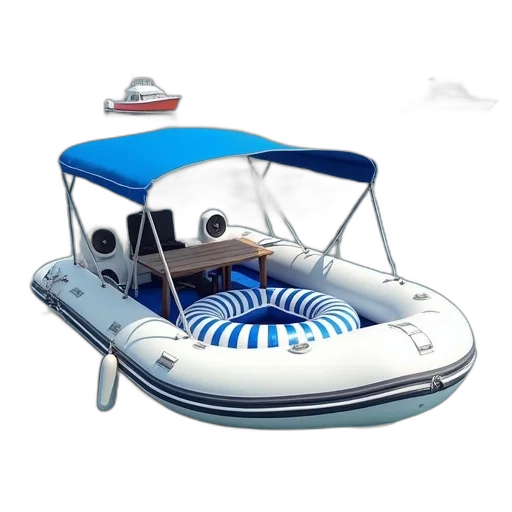 3d render, white, inflatable, boat transparent PNG cut-out