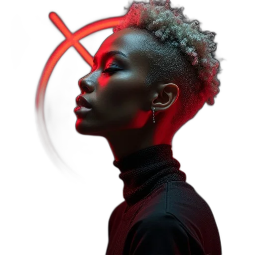 face, jacket, cyberpunk, neon lights transparent PNG cut-out