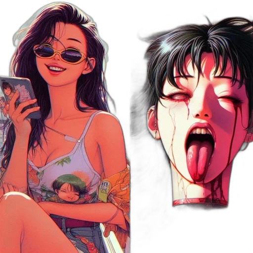 comic book art, concept art, cyberpunk, vaporwave transparent PNG cut-out