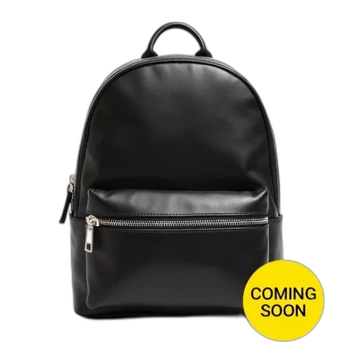 black, leather, backpack, silver transparent PNG cut-out