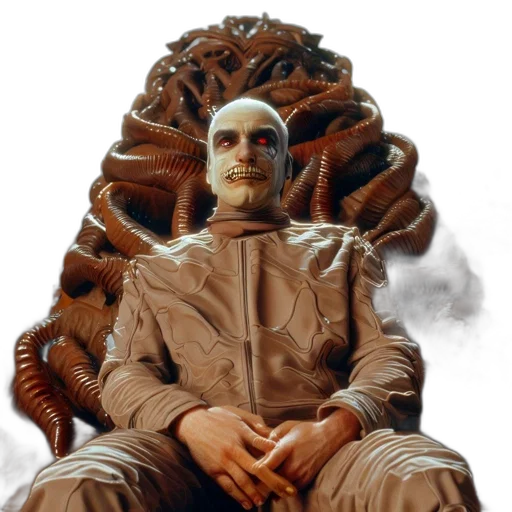 mask, jacket, creature, staff transparent PNG cut-out