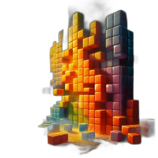 3d render, pixel art, concept art, colorful transparent PNG cut-out