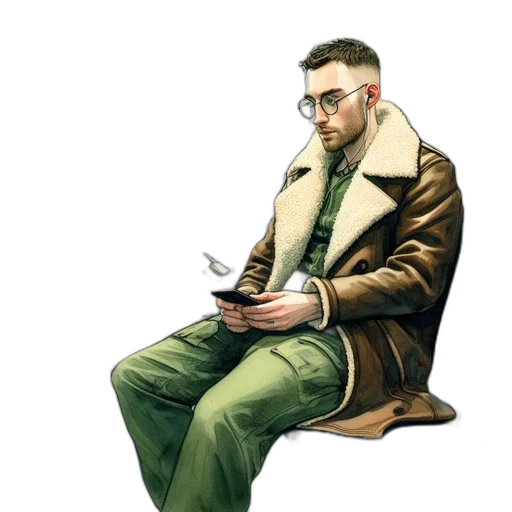 jacket, staff, concept art, comic book art transparent PNG cut-out