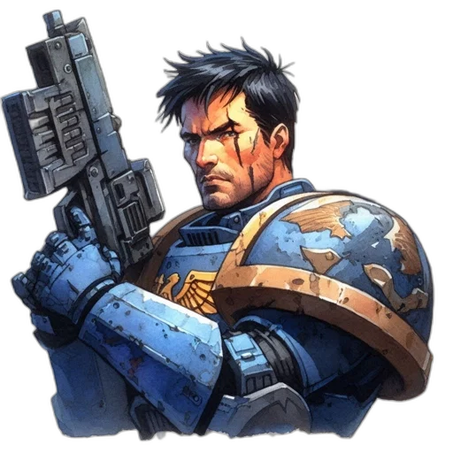 weapon, face, concept art, comic book art transparent PNG cut-out