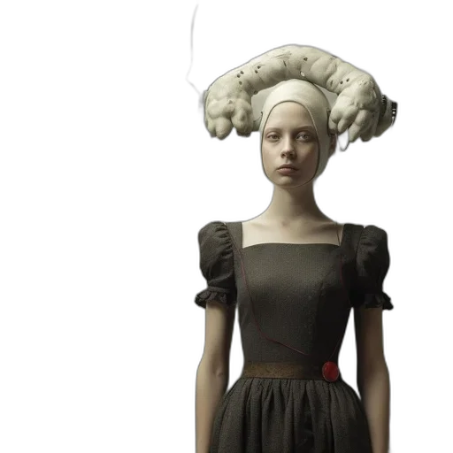 dress, hat, hair, mask transparent PNG cut-out