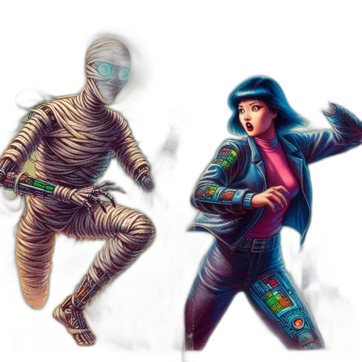 cyberpunk, concept art, comic book art, pixel art transparent PNG cut-out